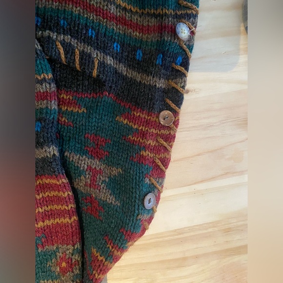 Vintage Woolrich tribal Aztec green brown multicolor cardigan wool Knit Sweater - Picture 6 of 6